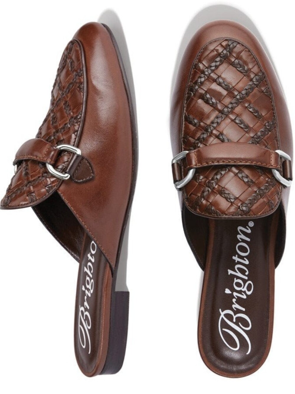 Brighton Women Leather Simona Mules Woven Equestrian Horse Bit In Brown Size 8.5